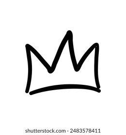 Sketch crown. Simple graffiti crowning, elegant queen or king crowns hand drawn. Royal imperial coronation symbol, monarch majestic jewel tiara isolated icon vector illustration on white background