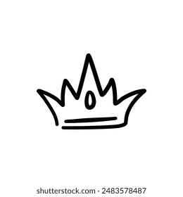 Sketch crown. Simple graffiti crowning, elegant queen or king crowns hand drawn. Royal imperial coronation symbol, monarch majestic jewel tiara isolated icon vector illustration on white background