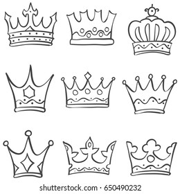 Sketch crown various doodle set