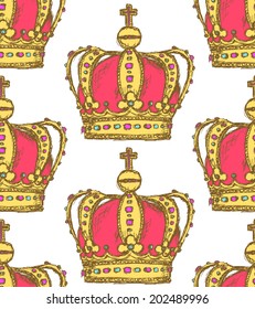 Sketch crown, vector vintage seamless pattern eps 10
