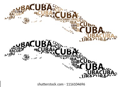 Sketch Cuba letter text map, Cuba - in the shape of the continent, Map Republic of Cuba - brown and black vector illustration