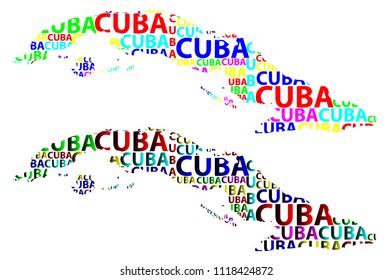 Sketch Cuba letter text map, Cuba - in the shape of the continent, Map Republic of Cuba - color vector illustration