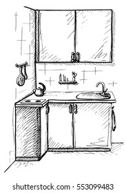 Sketch cuisine. Plan kitchen. Vector illustration.
