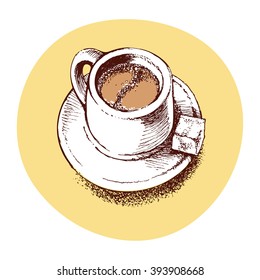 sketch of a cup of coffee with sugar
