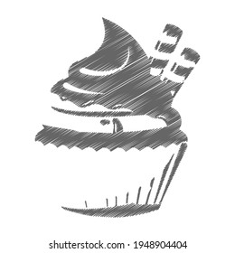 Sketch of a cupcake with cream in a doodle style. Flat design.