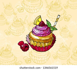 the sketch with cupcake. sweet raspberry cake