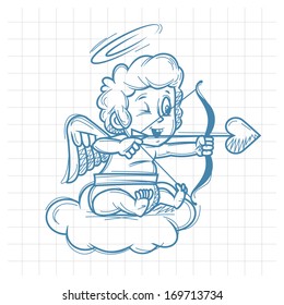 Sketch cupid shoots of bow