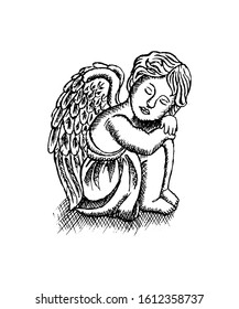 sketch of cupid is sleeping. Hand drawn design vector illustration.