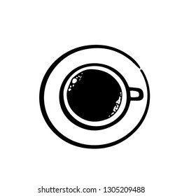 Sketch cups of coffee, top view, doodle.