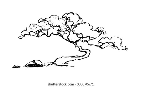sketch of a curved tree, design element