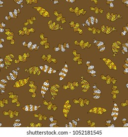 Sketch cute background. Doodles brown, yellow and black on colors. Nice pattern for wrapping paper vector.