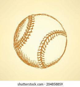 Sketch cute baseball ball, vector vintage background 