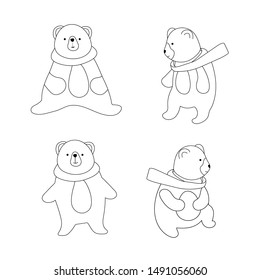 Sketch cute bear illustration set. Hand drawn outline teddies collection.