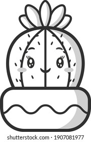 sketch of cute cactus drawing for coloring
