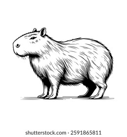 Sketch of cute capybara. In line art style. Isolated on white background. For clothing design