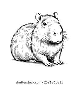 Sketch of cute capybara. In line art style. Isolated on white background. For clothing design