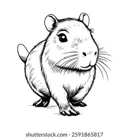 Sketch of cute capybara. In line art style. Isolated on white background. For clothing design