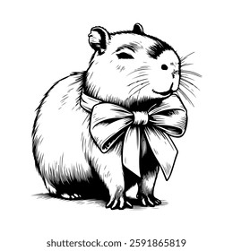 Sketch of cute capybara. In line art style. Isolated on white background. For clothing design