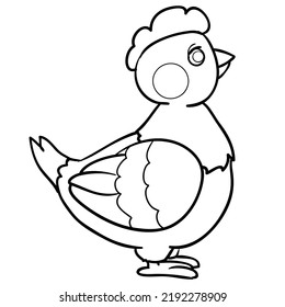 sketch of a cute chicken, coloring book, isolated object, vector illustration, cartoon illustration, eps