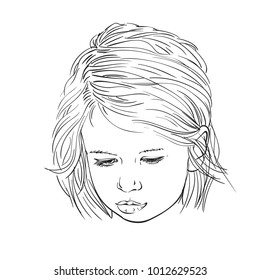 Sketch Cute Child Girl Sad Face Stock Vector (Royalty Free) 1012629523