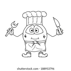sketch of the cute cook creature on white background