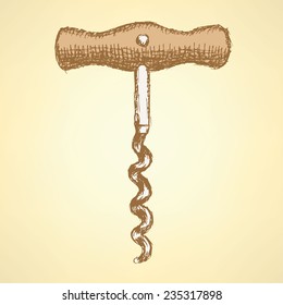 Sketch cute corkscrew in vintage style, vector