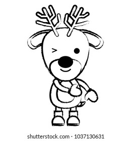 sketch of cute deer with boots and gloves over white background, vector illustration