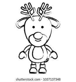 sketch of cute deer with boots and gloves over white background, vector illustration