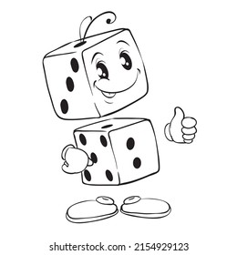 Sketch, Cute Dice Character Smiling, Coloring Book, Cartoon Illustration, Isolated Object On White Background, Vector, Eps.