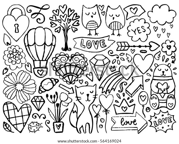 Sketch Cute Elements Black Vector Items Stock Vector (Royalty Free ...