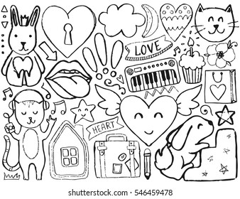 Sketch Cute Elements Vector Coloring Page Stock Vector (Royalty Free ...