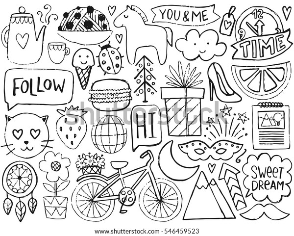 Sketch Cute Elements Vector Coloring Page Stock Vector (Royalty Free ...