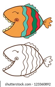 Sketch of a cute fish in color and outline