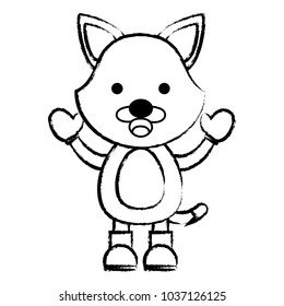 sketch of cute fox with boots and gloves over white background. christmas animals concept. vector illustration