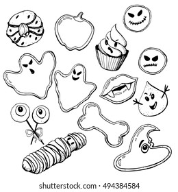 Sketch of  Cute funny Halloween Cookies in vector