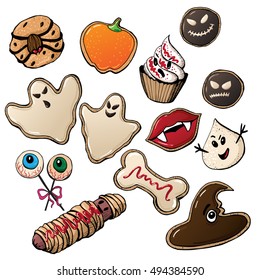 Sketch of  Cute funny Halloween Cookies in vector