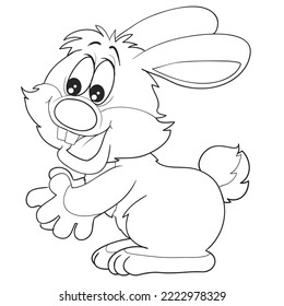 sketch, cute hare character is very cheerful and playful, coloring book, cartoon illustration, isolated object on white background, vector, eps