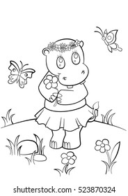 Sketch Cute Hippo coloring