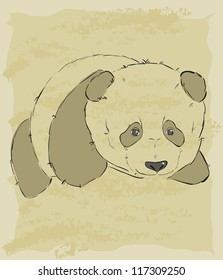 sketch of cute panda on a piece of old paper