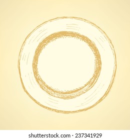 Sketch cute plate in vintage style, vector