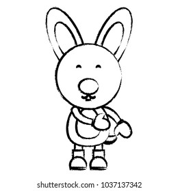sketch of cute rabbit with boots and gloves over white background. christmas animals concept. vector illustration