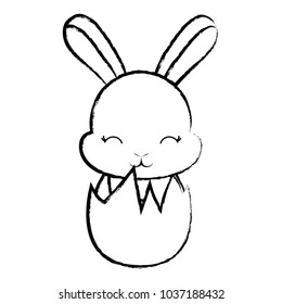 sketch of cute rabbit in easter egg icon over white background, vector illustration