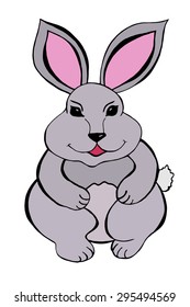 Sketch of a cute rabbit sitting on its back legs. Vector Illustration.