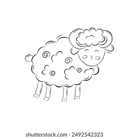 Sketch of a cute ram with horns. Simple vector illustration in doodle style