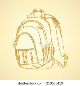 Sketch cute school backpack in vintage style 