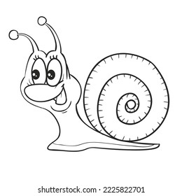 sketch, cute snail character, coloring book, isolated object on white background, cartoon illustration, vector, eps