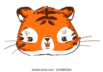 Sketch cute tiger Isolated on a white background. Vector illustration. Childish print.