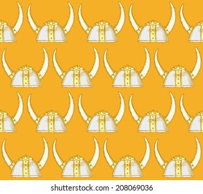 Sketch cute viking helmet, vintage seamless pattern