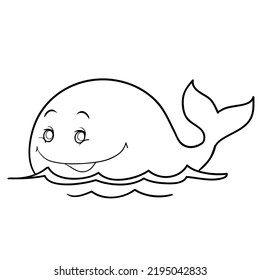 sketch of a cute whale, coloring book, isolated object on white background, vector illustration, eps