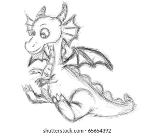 sketch of a cute winged dragon